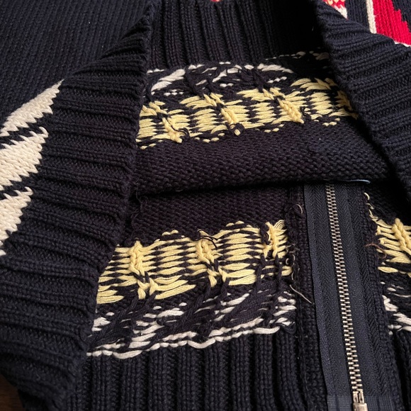 Nautical Vintage Sweater Crazy Horse Full Zip Cardigan Navy Chunky Knit M Warm - Picture 5 of 8